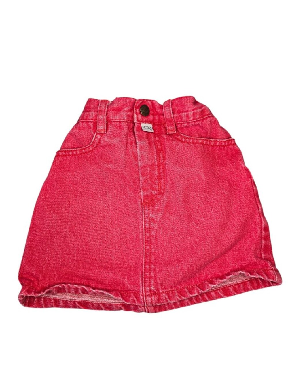 VTG Guess Toddler Red Denim Skirt Sz 2T Triangle‎ Logo Adjustable Waist USA Made